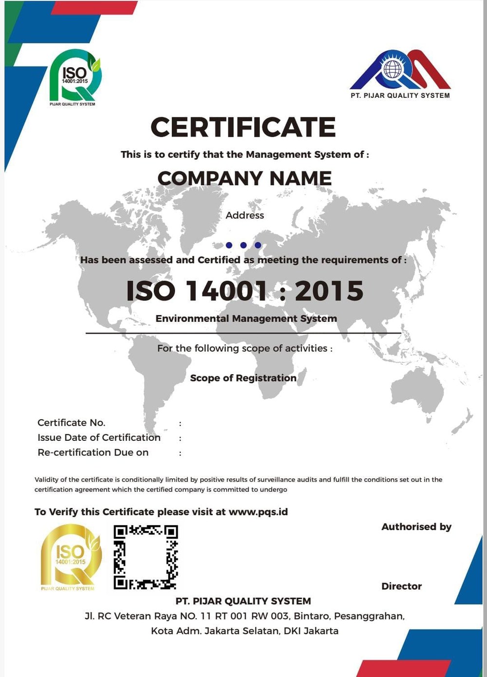 Contoh Sertifikat ISO 14001:2015