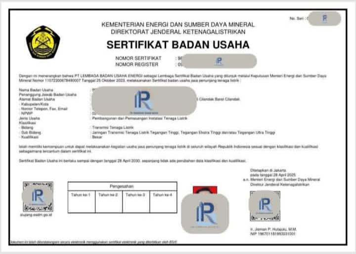 Contoh Sertifikat Badan Usaha Konstruksi
